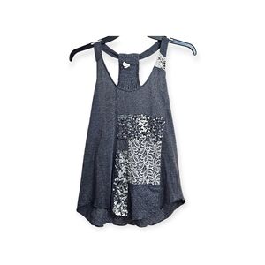 Tiny for Anthropologie Grey and Silver Striped Sequin and Lace Racerback Tank L